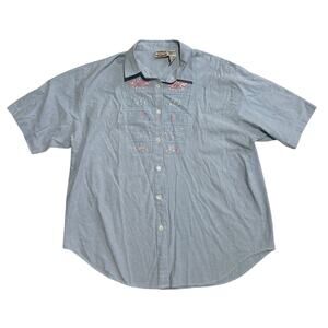 Vintage Short Sleeve Button Up Womens Shirt Sz 22W/2XL Embroidered Bows Hearts